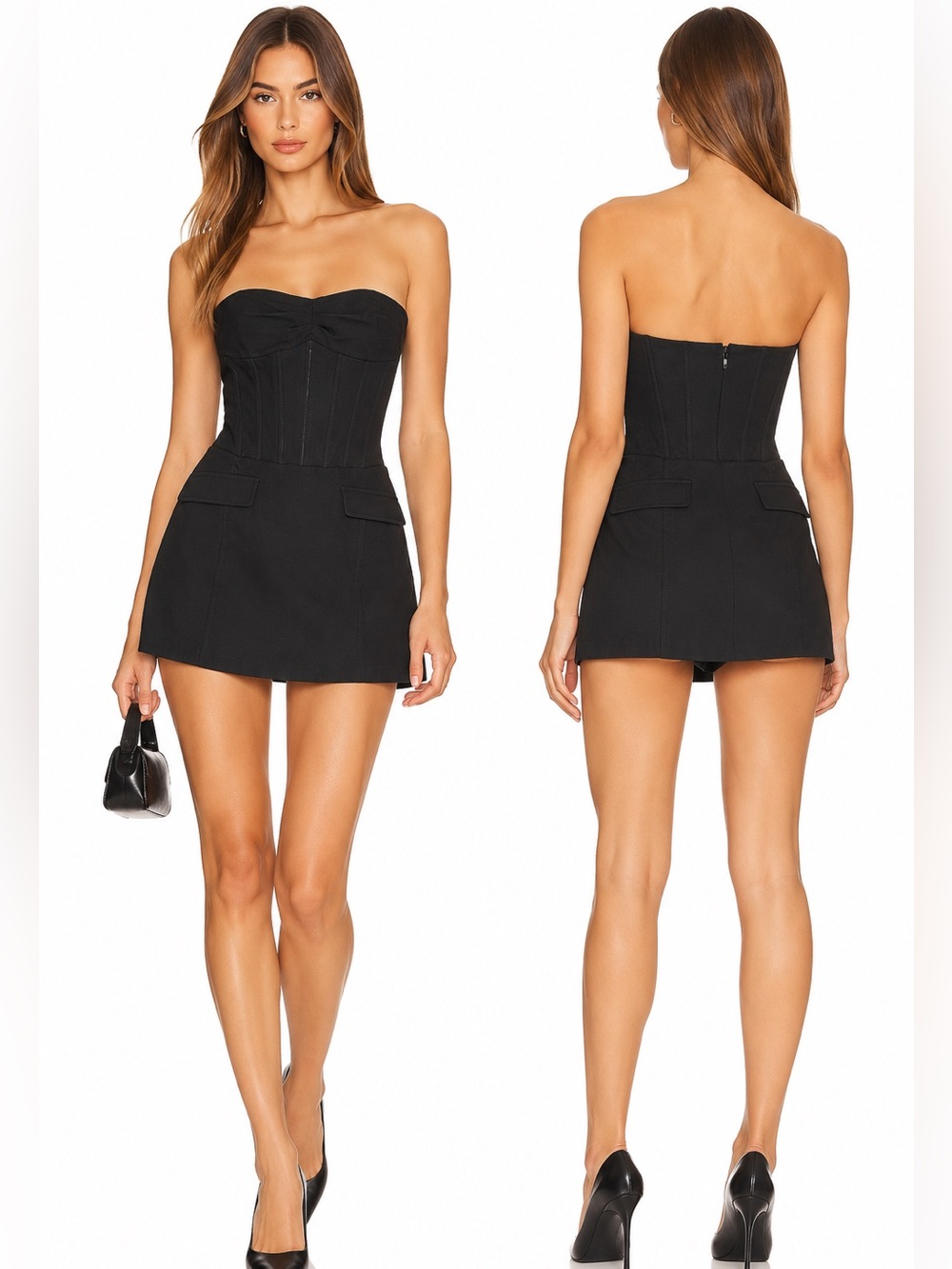 NBD Black Strapless Corset Mini Dress skort